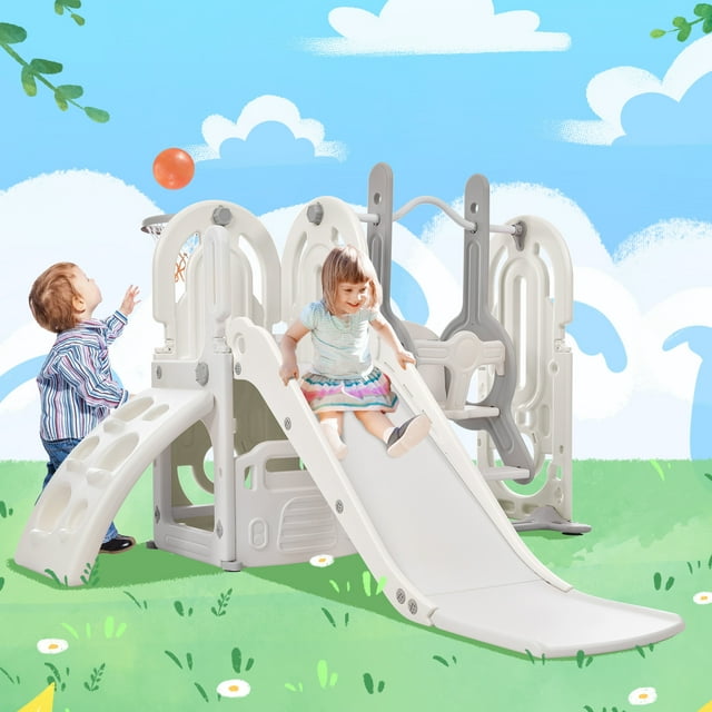 5 in 1 Toddler Swing and Slide Set with Climber, Kids Playground