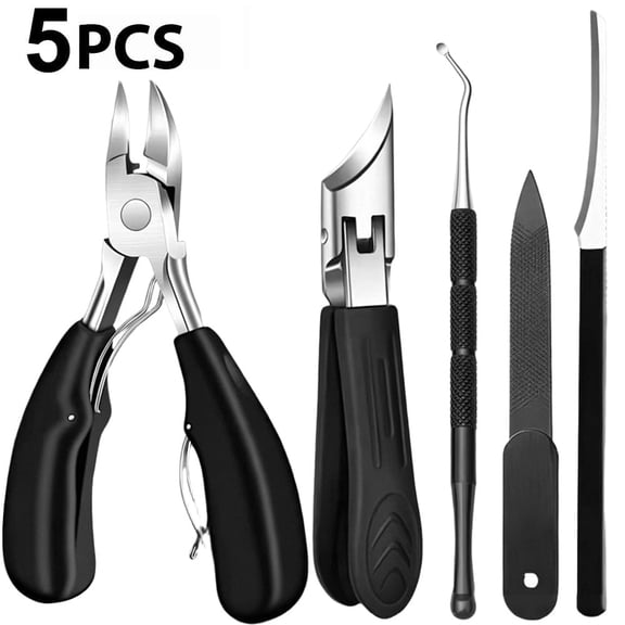5 in 1 Toenail Clippers Set with Slanted Nail Cutter, Callus Remover, Nail Lifter and File for Thick Nails, Manicure Pedicure Tools, Ingrown Toenails Kit