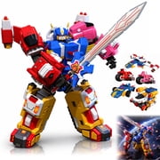 5 in 1 Transforming Robot Building Toy, Combiner Robot Action Figure Playset with Car, Motorcycle, Aircraft and Tank Modes, Gift for Boys Girls Ages 3+