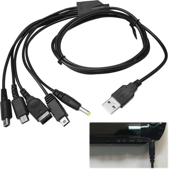 5 in 1 USB Charger Cable, Compatible with Nintendo DS Lite/Wii U/New 3DS(XL) 3DS(XL/LL) 2DS DSi(XL/LL) NDS/GBA SP PSP 1000 2000 3000, DS Lite Charger, PSP Charger(1.2M)