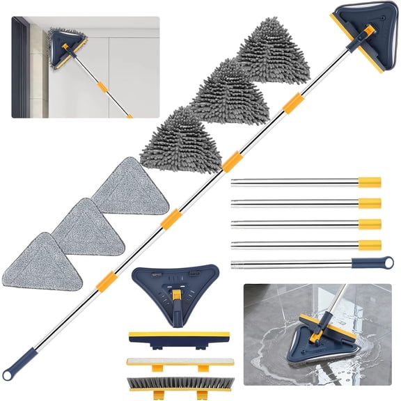 5 in 1 Wall Cleaner Mop, 78 Inch Base Board Cleaner Tool with Long Handle, 360? Wall Washing Tool for Ceiling, Floor and Window Cleaning with 3 Microfiber & 3 Chenille Pads