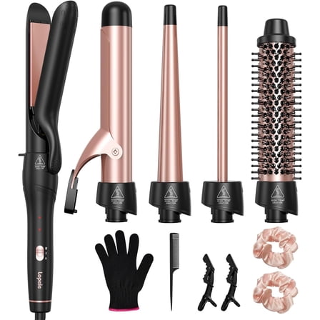 5 in 1 Wand Curling Iron Set, Hair Styling Tools with Thermal Brush and 4 Interchangeable Ceramic Barrels from 1/2 to 1 1/2 inch, Fast Heating, Dual Voltage Hair Curler