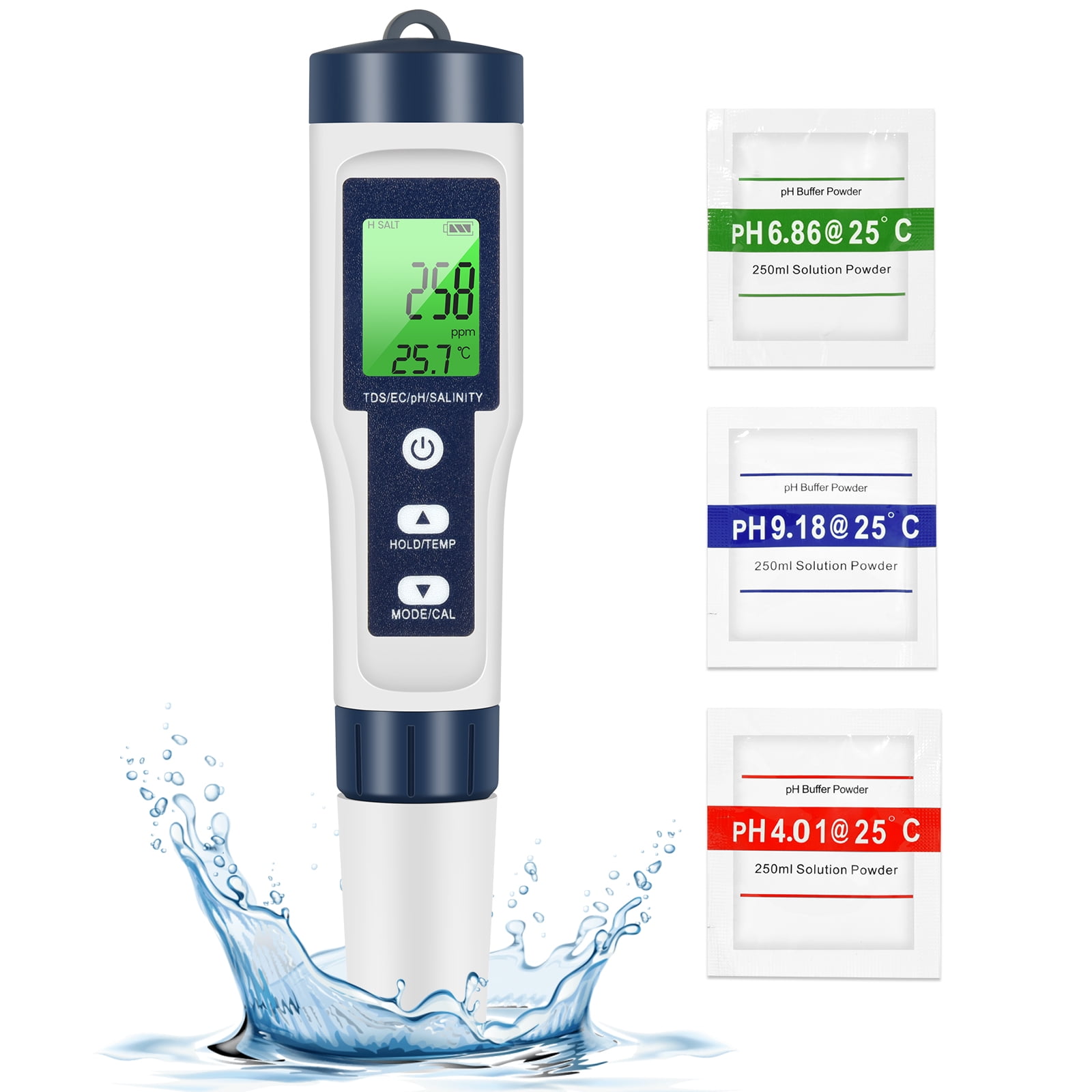 5 in 1 Water Quality Tester with Back light Digital PH Meter PH/TDS/EC /Salinity/Temp Meter with ATC, 0.01 Resolution High Accuracy Pen Type Tester,  for Drinking Water, Aquarium, Spas 