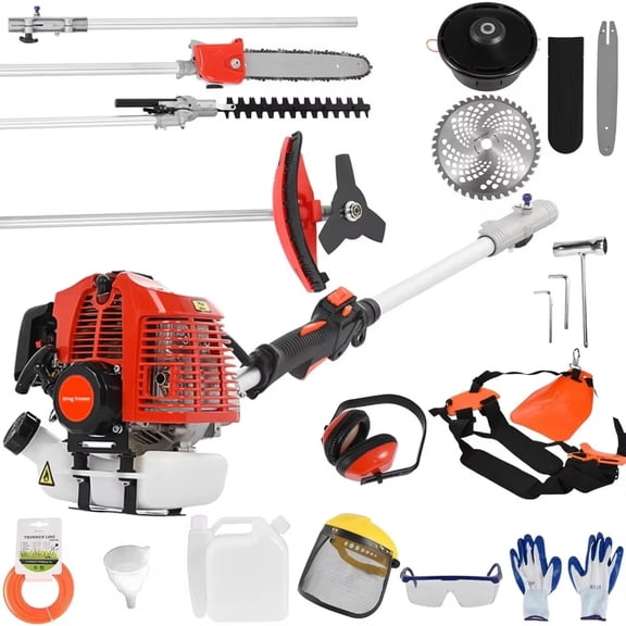 5 in 1 Weed Eater Grass Trimmer, Multi-Functional String Trimmer with Gas Pole Saw, Hedge Trimmer, Weed Trimmer, and Brush Cutter, Weed Eater for Patio Garden Lawn, 52CC 2-Cycle