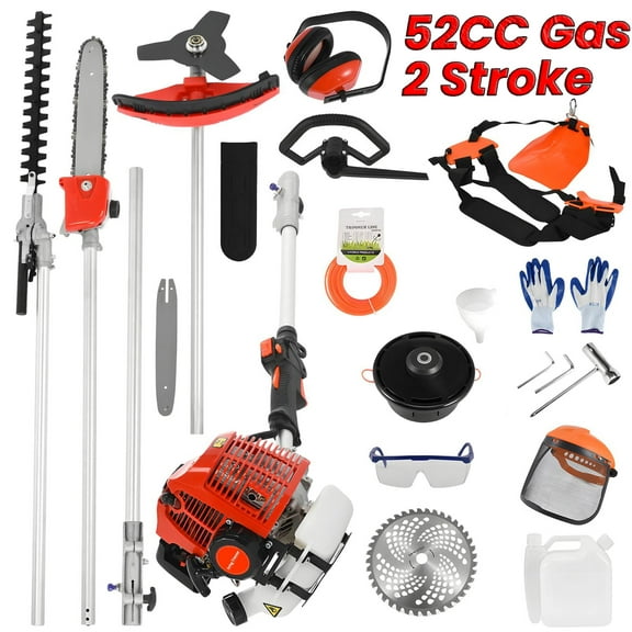 5 in 1 Weed Wacker Gas Powered, 52CC 2-Stroke String Trimmer/Edger, Pole Saw, Hedge Trimmer and Brush Cutter Blade with Extension Pole Gas Powered Yard Tool for Landscaping
