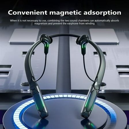 5.1 Wireless Bluetooth Headset Support Game Stereo Music Neck-Mounted Light Bluetooth Headset Black Black 20X16.5X3Cm