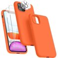 thumbnail image 1 of [5 in 1 for iPhone 11 Case 6.1 inch, with 2 Pack Screen Protector + 2 Pack Camera Lens Protector, Liquid Silicone Slim Shockproof Protective Phone Case [Microfiber Lining]… (Orange), 1 of 14
