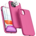 thumbnail image 1 of [5 in 1 for iPhone 11 Case 6.1 inch, with 2 Pack Screen Protector + 2 Pack Camera Lens Protector, Liquid Silicone Slim Shockproof Protective Phone Case [Microfiber Lining]… (Hot Pink), 1 of 14
