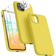 thumbnail image 1 of [5 in 1 for iPhone 11 Case 6.1 inch, with 2 Pack Screen Protector + 2 Pack Camera Lens Protector, Liquid Silicone Slim Shockproof Protective Phone Case [Microfiber Lining]… (Yellow), 1 of 14