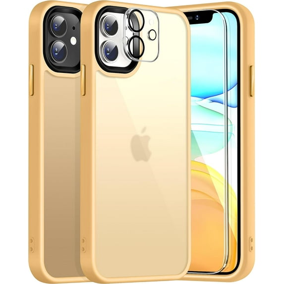 [5 in 1 for iPhone 11 Case, [Anti-Yellowing] [Military-Grade Protection] [with 2 Screen Protector and 2 Camera Protector] Full-Body Protective Phone Case. (Brass Color)…