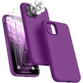 thumbnail image 1 of [5 in 1 for iPhone 11 Pro Case 5.8 inch, with 2 Pack Screen Protector + 2 Pack Camera Lens Protector, Liquid Silicone Slim Shockproof Protective Phone Case [Microfiber Lining] (Violet Red), 1 of 14