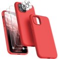 thumbnail image 1 of [5 in 1 for iPhone 11 Pro Case 5.8 inch, with 2 Pack Screen Protector + 2 Pack Camera Lens Protector, Liquid Silicone Slim Shockproof Protective Phone Case [Microfiber Lining] (Red), 1 of 14