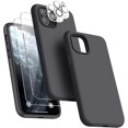thumbnail image 1 of [5 in 1 for iPhone 11 Pro Case 5.8 inch, with 2 Pack Screen Protector + 2 Pack Camera Lens Protector, Liquid Silicone Slim Shockproof Protective Phone Case [Microfiber Lining] (Space Gray), 1 of 14