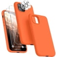 thumbnail image 1 of [5 in 1 for iPhone 11 Pro Max Case 6.5, with 2 Pack Screen Protector + 2 Pack Camera Lens Protector, Liquid Silicone Slim Shockproof Protective Phone Case [Microfiber Lining] (Orange)…, 1 of 14