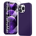 thumbnail image 1 of [5 in 1 for iPhone 12 Pro Max Case 6.7 inch, with 2 Pack Screen Protector + 2 Pack Camera Lens Protector, Liquid Silicone Slim Shockproof Protective Phone Case (Dark Purple)………, 1 of 12
