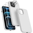thumbnail image 1 of [5 in 1 for iPhone 12 Pro Max Case 6.7 inch, with 2 Pack Screen Protector + 2 Pack Camera Lens Protector, Liquid Silicone Ultra Slim Shockproof Protective Phone Case (White)…, 1 of 14