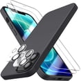 thumbnail image 1 of [5 in 1 for iPhone 12 case/iPhone 12 Pro Case 6.1, with 2 Pack Screen Protector + 2 Pack Camera Lens Protector, Liquid Silicone Slim Shockproof Protective Phone Case (Space Gray)……, 1 of 13