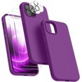 thumbnail image 1 of [5 in 1 for iPhone 12/iPhone 12 Pro Case, with 2 Pack Screen Protector + 2 Pack Camera Lens Protector, Liquid Silicone Slim Shockproof Protective Phone Case [Microfiber Lining] (Violet Red)…, 1 of 7