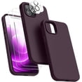 thumbnail image 1 of [5 in 1 for iPhone 12/iPhone 12 Pro Case, with 2 Pack Screen Protector + 2 Pack Camera Lens Protector, Liquid Silicone Slim Shockproof Protective Phone Case [Microfiber Lining] (Dark Purple)……, 1 of 14