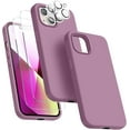 thumbnail image 1 of [5 in 1 for iPhone 13 Mini Case, with 2 Pack Screen Protector + 2 Pack Camera Lens Protector, Liquid Silicone Ultra Slim Shockproof Protective Phone Case 5.4 inch(Lilac Purple), 1 of 14
