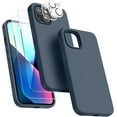 thumbnail image 1 of [5 in 1 for iPhone 13 Mini Case, with 2 Pack Screen Protector + 2 Pack Camera Lens Protector, Liquid Silicone Ultra Slim Shockproof Protective Phone Case 5.4 inch(Storm Blue), 1 of 13