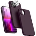 thumbnail image 1 of [5 in 1 for iPhone 13 Pro Case, with 2 Pack Screen Protector + 2 Pack Camera Lens Protector, Liquid Silicone Slim Shockproof Protective Phone Case [Microfiber Lining] 6.1 (Dark Purple)…………, 1 of 14