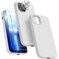 thumbnail image 1 of [5 in 1 for iPhone 13 Pro Case, with 2 Pack Screen Protector + 2 Pack Camera Lens Protector, Liquid Silicone Ultra Slim Shockproof Protective Phone Case [Microfiber Lining] 6.1 (White)…………, 1 of 13