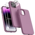 thumbnail image 1 of [5 in 1 for iPhone 14 Pro Max Case 6.7, with 2 Pack Screen Protector + 2 Pack Camera Lens Protector, Liquid Silicone Slim Shockproof Protective Phone Case [Microfiber Lining] (Lilac Purple)……, 1 of 13