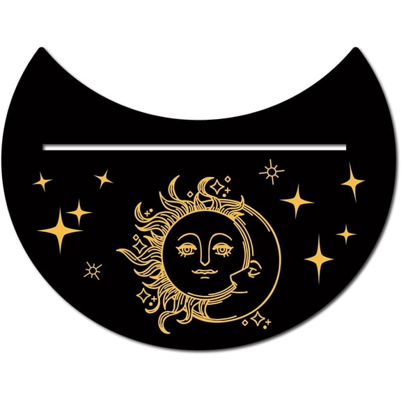 5.1 x 3.9 Inch Wooden Tarot Card Stand Black Moon Shaped Sun Moon Stars Pattern Tarot Card Altar Display Holder for Witch Divination Tools Tarot Decor Wiccan Supplies
