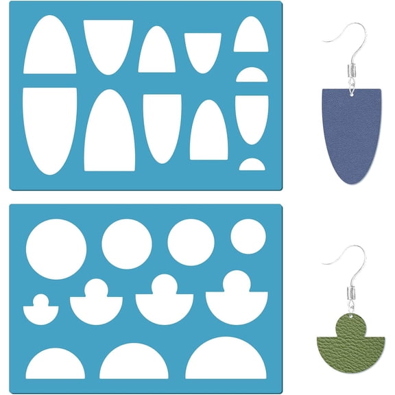 5.1"x3.5" 2Pcs Jewelry Shape Template Earring Stencils Arylic Oval Semicircular Cutouts Cutting Reusable Drawing Templates for Women Earrings Bracelets Making Cabochons DIY Ruler Art Tool diy