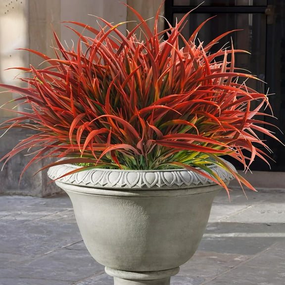 5/10/15 Bundles Artificial Outdoor Plants UV Resistant Fake Grass Plants Faux Plastic Plants Greenery Shrubs for Home Garden Pathway Window Box Front Porch Cemetery Fall Decor, Autumn Red