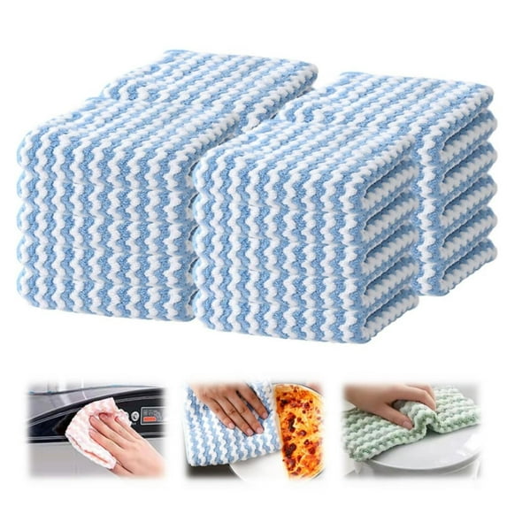 5 10 or 20 Pack Microfiber Cleaning Cloths, Super Absorbent Reusable Quick Drying Dish Towels for Kitchen Dishes Countertops, Choose Green Pink or Blue Lint Free Multi Surface Cleaning Cloths