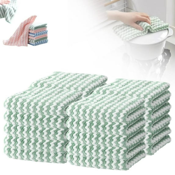 5 10 or 20 Pack Microfiber Cleaning Cloths, Super Absorbent Reusable Quick Drying Dish Towels for Kitchen Dishes Countertops, Choose Green Pink or Blue Lint Free Multi Surface Cleaning Cloths