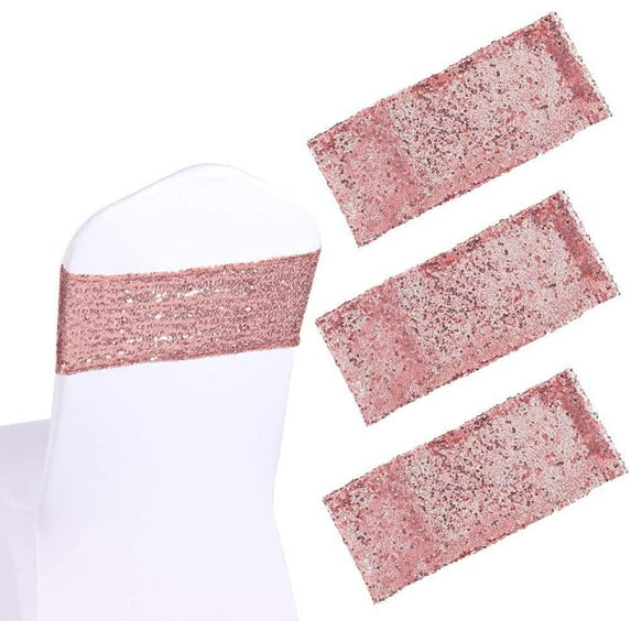 5/10/20pcs Sequin Chair Sashes 5.9"x13.78" Stretch Spandex Bands Sparkling Chair Cover Decorations for Wedding Banquet Party Festival Home Decor (Pink)