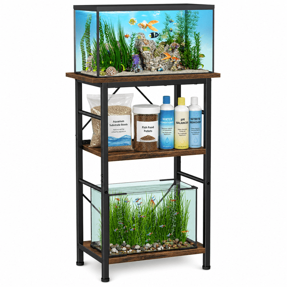 5-10 Gallon Aquarium Stand 3 Tier Fish Tank With Stormetal Frame Reptile Turtle For Home Office 20.47" X 11.02" 30.52" Black