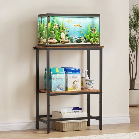 5-10 Gallon Fish Tank Stand, Aquarium Stand with 2-Tier Storage Shelves, Heavy-Duty Reptile Terrarium Stand Table for 10 Gallon Standard Model, 21.2" L x 11.8" W x 29.3" H