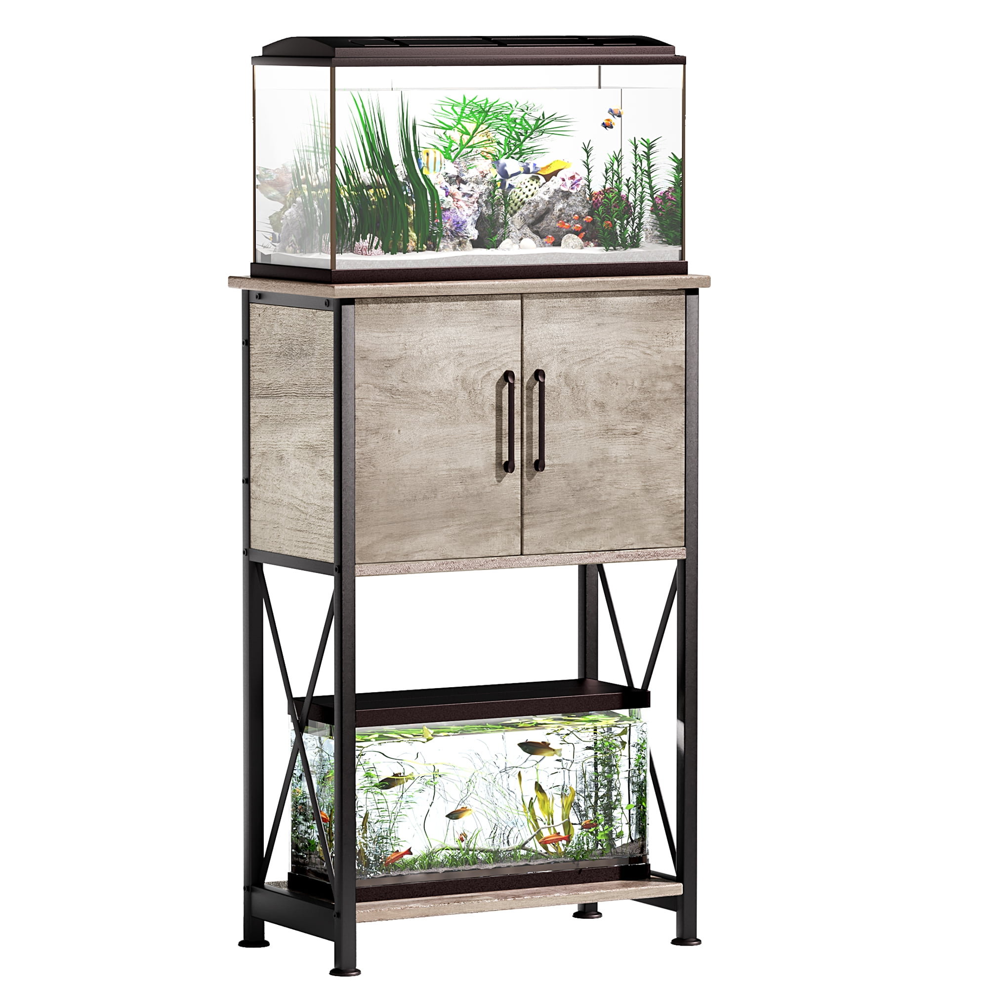 Gray Metal and MDF 10 Gallon Aquarium Stand with Cabinet
