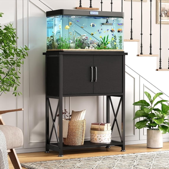 5-10 Gallon Fish Tank Stand, Metal Double Aquarium Stand with Cabinet for Fish Tank Accessories Storage, Heavy Duty 20.5" L* 11.02" W Tabletop, 500LBS Capacity Black