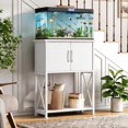 thumbnail image 1 of 5-10 Gallon Fish Tank Stand, Metal Double Aquarium Stand with Cabinet for Fish Tank Accessories Storage, Heavy Duty 20.5" L* 11.02" W Tabletop, 500LBS Capacity White, 1 of 8