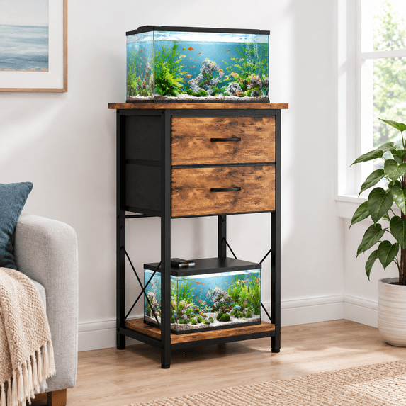 5-10 Gallon Fish Tank Stand With 2 Drawers And Storshelves