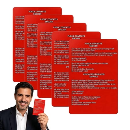 5/10 Pack Know Your Rights Cards, English Spanish Immigration Red Card, Red Card Public & Residential Contacts, Pocket Bilingual Tarjeta Roja