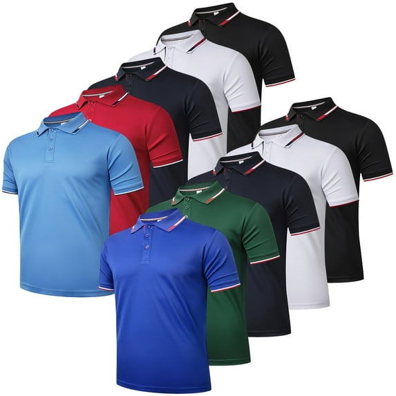5/10 Pack Mens Polo Moisture Wicking Short Sleeve Tshirts Summer Quick Dry Breathable Performance Athletic Golf Shirts Casual Workout Activewear Tops
