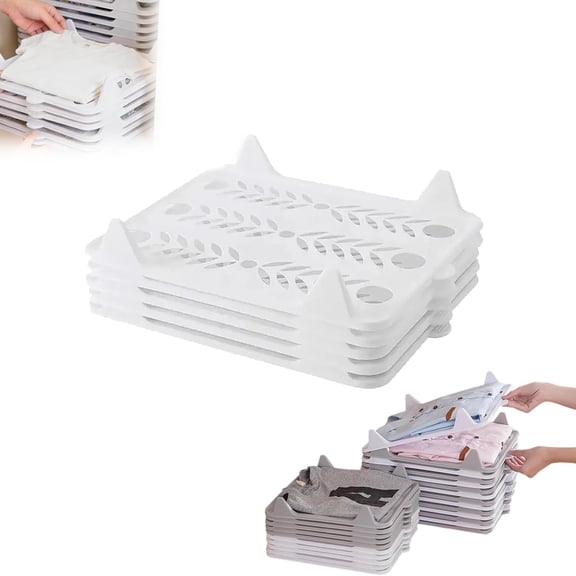 5/10 Pack Stackable Closet Organizer - Interlocking Shirt Folding Boards & Shelf Dividers, Space-Saving Wardrobe for T-Shirts, Jeans, Sweaters, Perfect for Home, Apartment (5, White, 13 * 10 inch)