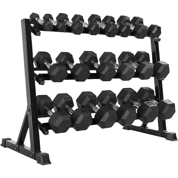 550 lbs Rubber Hex Dumbbell Set with Rack (5-50 lbs) - Home Gym Fitness, Space Saving Strength Training Equipment for Men Women - Build Muscle, Get Fit