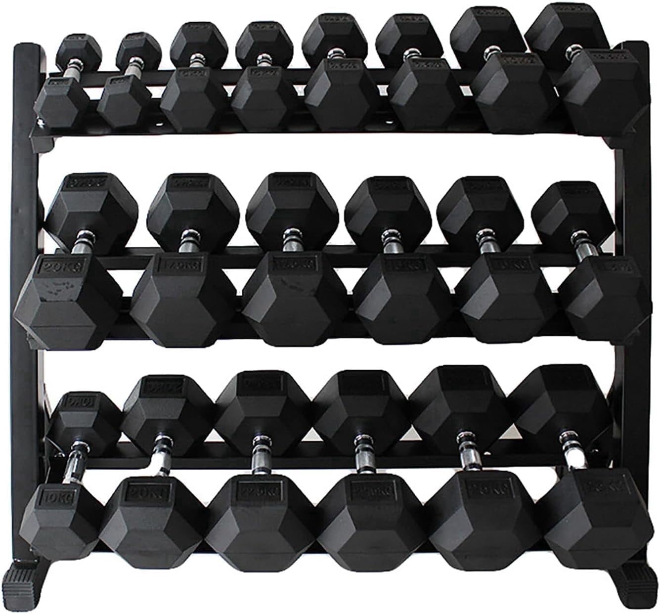 450 lbs Rubber Hex Dumbbell Set with Rack (5-50 lbs) - Home Gym Fitness, Space Saving Strength Training Equipment for Men Women - Build Muscle, Get Fit