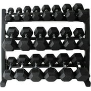 450 lbs Rubber Hex Dumbbell Set with Rack (5-50 lbs) - Home Gym Fitness, Space Saving Strength Training Equipment for Men Women - Build Muscle, Get Fit