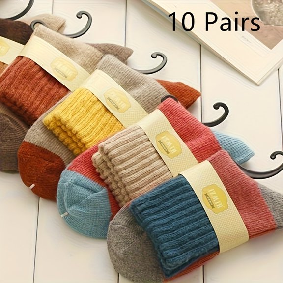 5/10 Pair Pack Women's Thick Wool Socks - Warm, Comfortable, and Stylish, Perfect for Winter Boots and Casual Wear. Winter Socks | Geometric Pattern Socks | Textured Socks