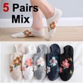 thumbnail image 1 of 5/10 Pairs Women Flower Pattern Invisible Socks Spring Summer Sweat Absorbing Breathable Soft Comfortable Knitted Casual Socks ﻿, 1 of 9