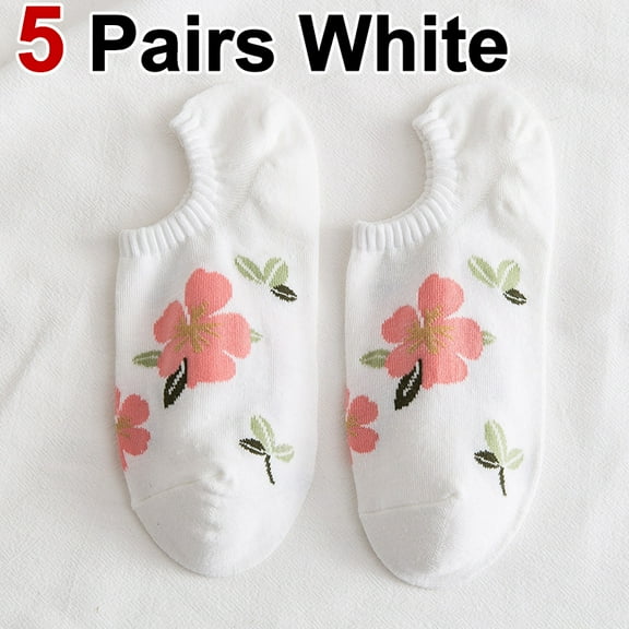 5/10 Pairs Women Flower Pattern Invisible Socks Spring Summer Sweat Absorbing Breathable Soft Comfortable Knitted Casual Socks ﻿