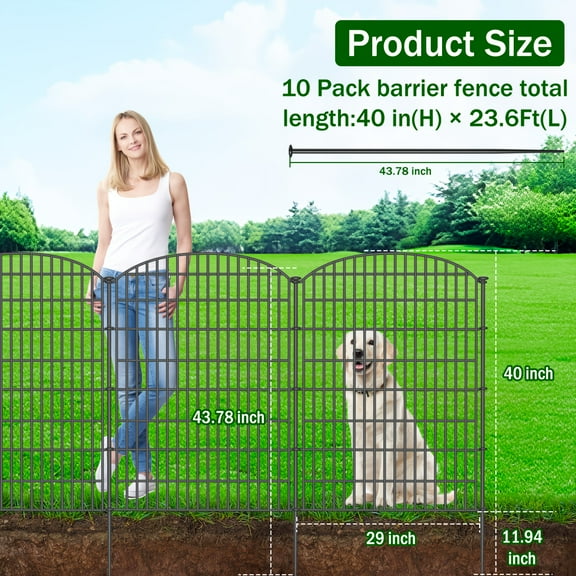 5/10 Panels No Dig Decorative Outdoor Garden Fence With Gate For Yard, 24/32/40 In(H) Animal Barrier Fencing Rustproof Metal Wire Panel Border For Dog, Rabbits, And Patio Temporary Ground Stakes